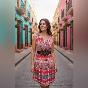 Nina Leonard Orange Multicolor Beaded Summer Dress (Size Small) (NWT!)